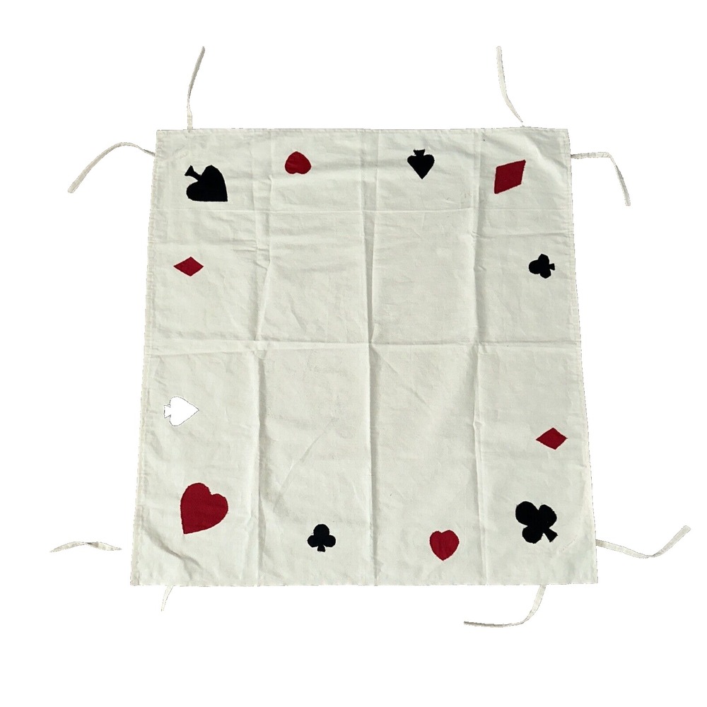 Vtg Square Card‎ Table Cloth Hand Appliqué Spades Clubs Diamonds Hearts Straps